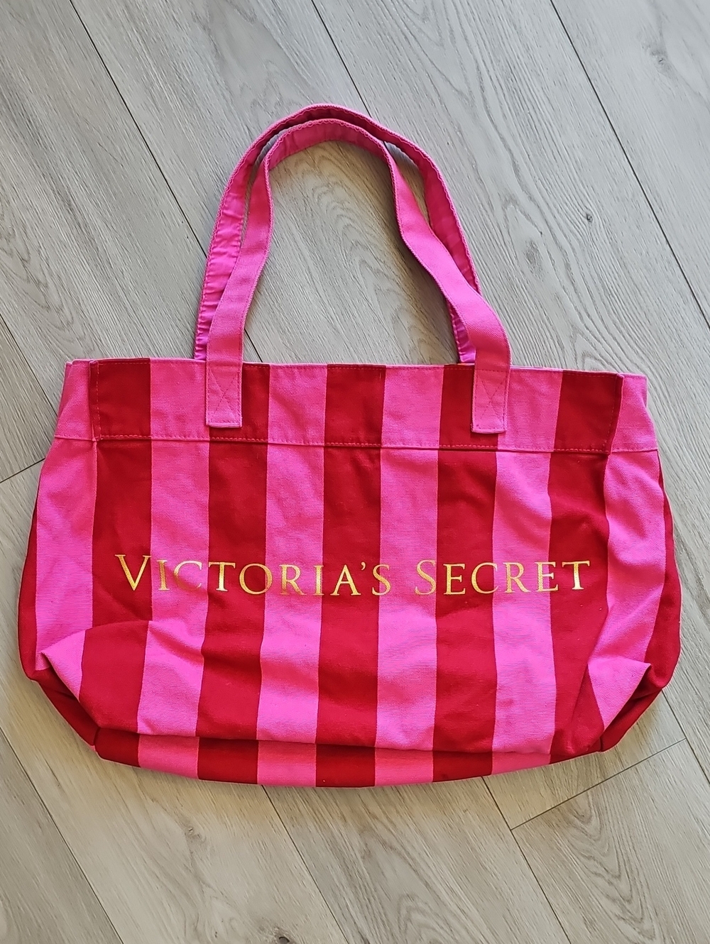 Y2K Victoria's Secret VS Pink & Red Stripe Canvas Travel XL Duffle Bag Tote
